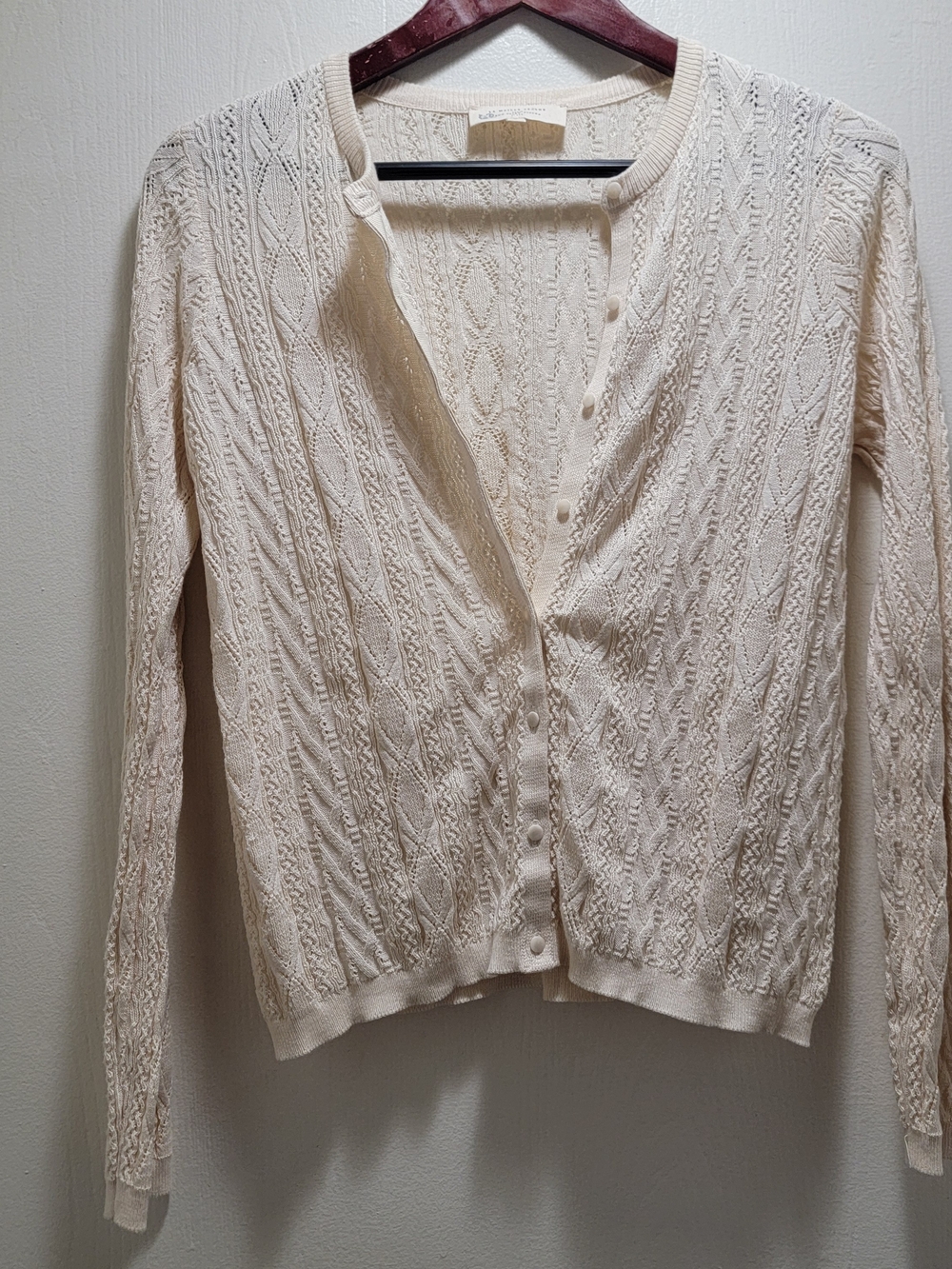 Sezane Cream Cable Knit Button-Front Cardigan